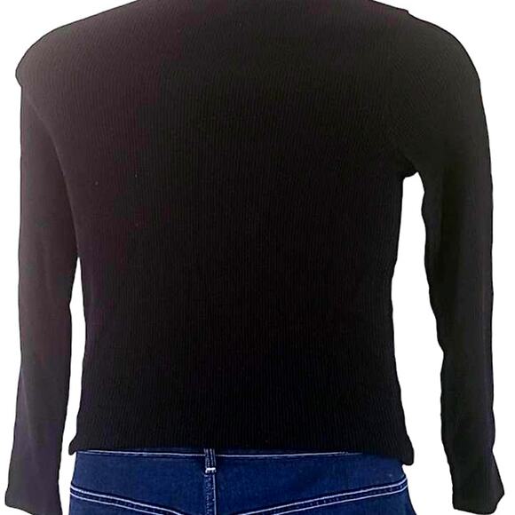 NWOT Madewell Elwood Black Ribbed Knit Knot-Front Long Sleeve Top Size Medium - Picture 7 of 9